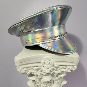 Deadstock Rave Dolls Kill Funk Plus Silver Holographic Festival PVC Captain Hat